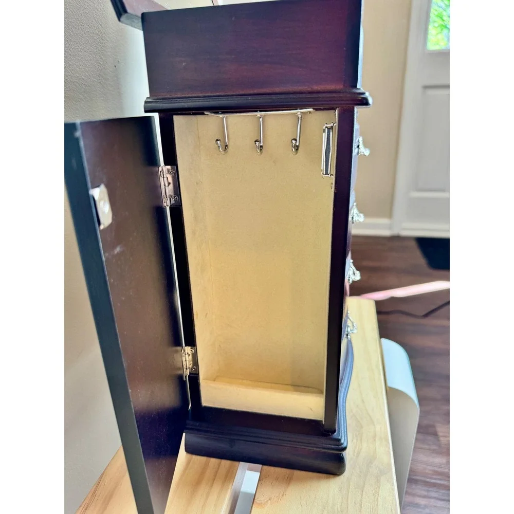Vintage Wood Jewelry Box Romantic Whimsigoth Armoire‎ Tabletop Organizer